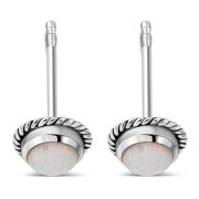 Round Synthetic Sun and Ice Opal Stud Silver Earrings, e337